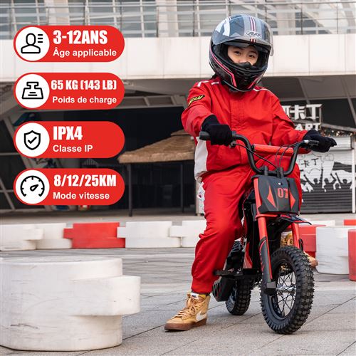 Motocicleta elétrica EVERCROSS para crianças de 3 a 12 anos, 300 W, 25 km/h, 3 níveis de velocidade, pneus de 12", modelo vermelho ideal. – Image 5