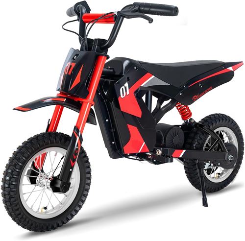 Motocicleta elétrica EVERCROSS para crianças de 3 a 12 anos, 300 W, 25 km/h, 3 níveis de velocidade, pneus de 12", modelo vermelho ideal.