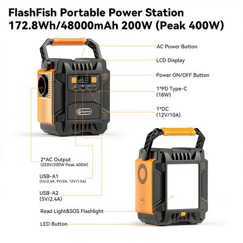 Gerador solar portátil Kraftwerk Flashfish A201 200W 172,8Wh/48000mAh – Image 4