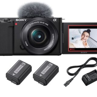 Pacote Sony ZV-E10 Hybrid Vlogging Camera + Lente E PZ 16–50 mm f/3.5–5.6 OSS + 2ª Bateria + Carregador de Bateria