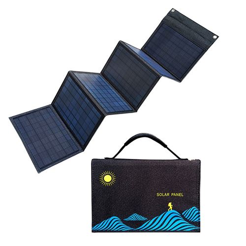Painel solar portátil de 100 W com bolsa dobrável, carregador solar com saída USB + DC e fonte de alimentação.