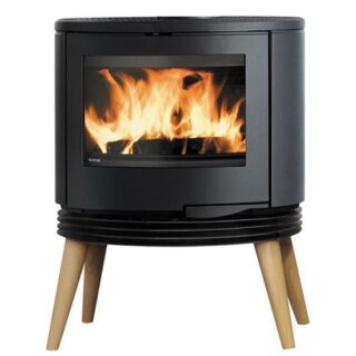 Fogão a lenha Supra Kyo de 10 kW feito de ferro fundido preto