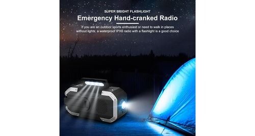 Rádio de emergência portátil, à prova d'água, com energia solar, acionamento manual, visor LED e alarme SOS. – Image 2
